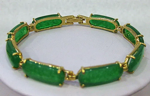 

2 choices wholeseal green Natural Stone beads 18kgp/silver plated link bangle bracelet 7.5 inch AAA#b10