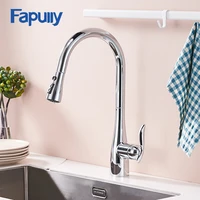 fapully pull out kitchen faucet mixer hot and cold chrome faucets spray head single handle single holes taps faucets 792 33
