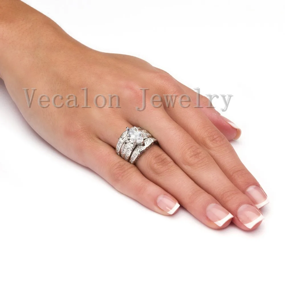 Набор женских колец из белого золота 14 карат огранка маркиза 3ct 5 А | Украшения и