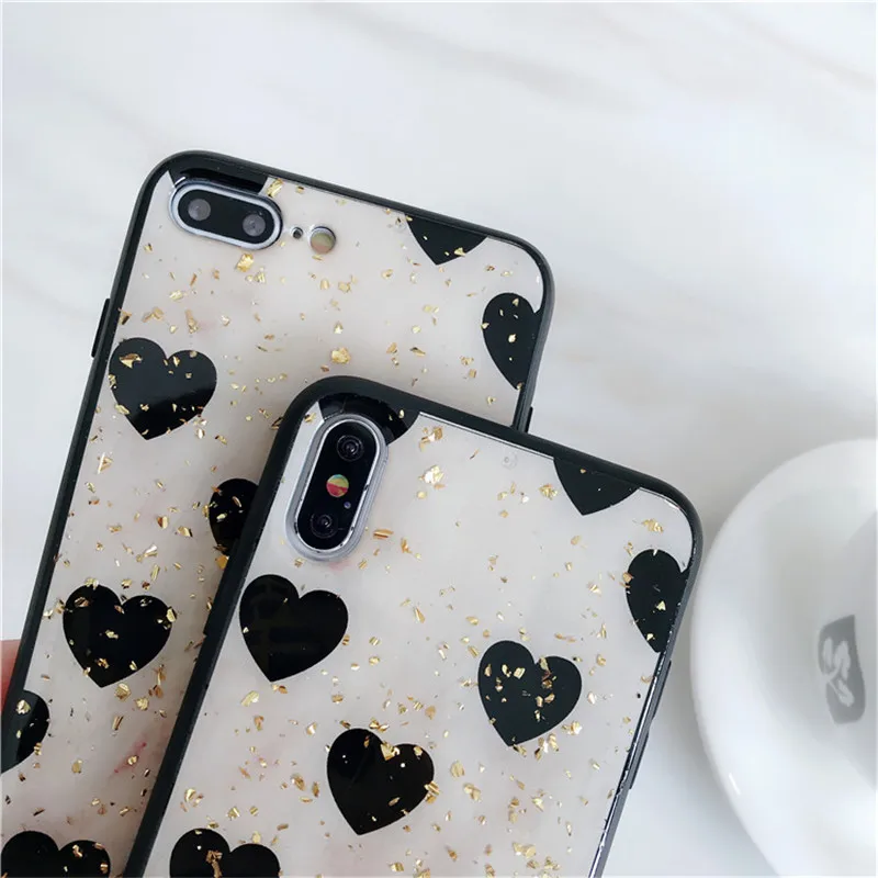 ROHDEA Cute Heart Glitter Case for iphoneXS max XR Love All-inclusive Cover iphone6 6plus 7 7plus 8 plus Black Side |