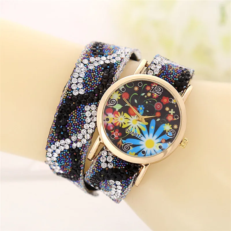 Новые моды для женщин Кристалл Бисера Пояса Красочный Циферблат Наручные Часы