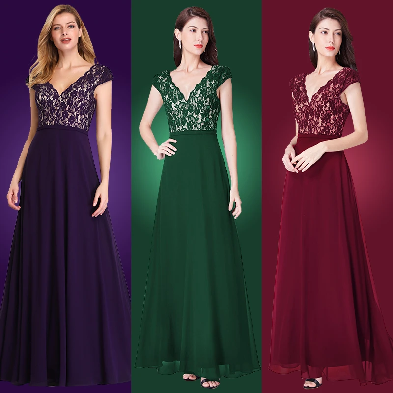 Ever Pretty Robe De Soiree длинные кружевные вечерние платья элегантные трапециевидные черные вечерние платья с v-образным вырезом и короткими рукавами EP07344BK