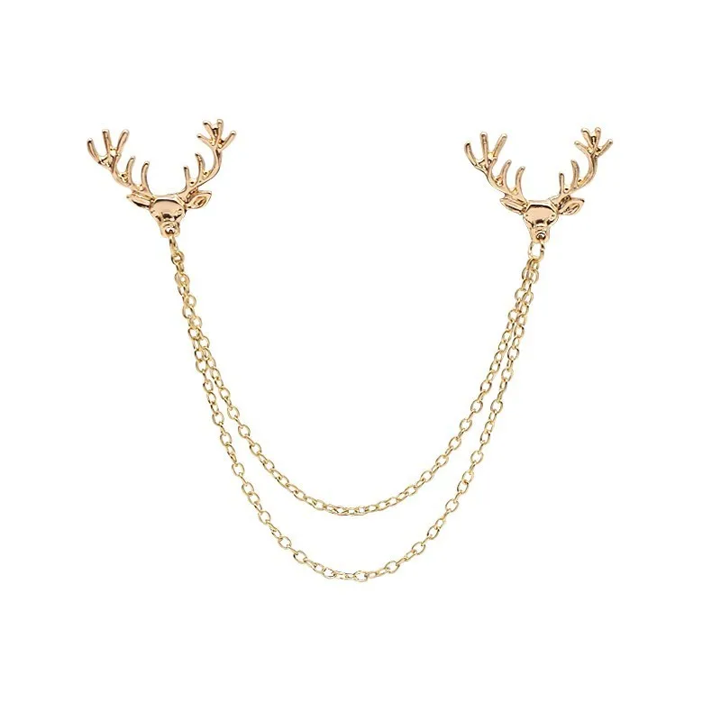 deer gold Винтаж жаждал треугольной брошь Булавки для Для женщин Для мужчин несколько слоев цепи крыла Корона Крест Череп Броши Шпильки воротник рубашки - Окраска металла: deer gold