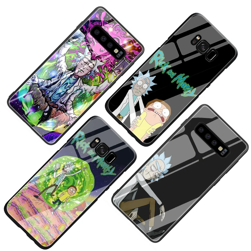 Рик и Морти закаленное Стекло чехол для телефона для samsung S7 край S8 S9 S10 Plus Note 8 9 A10 20 30 40 50 60 70
