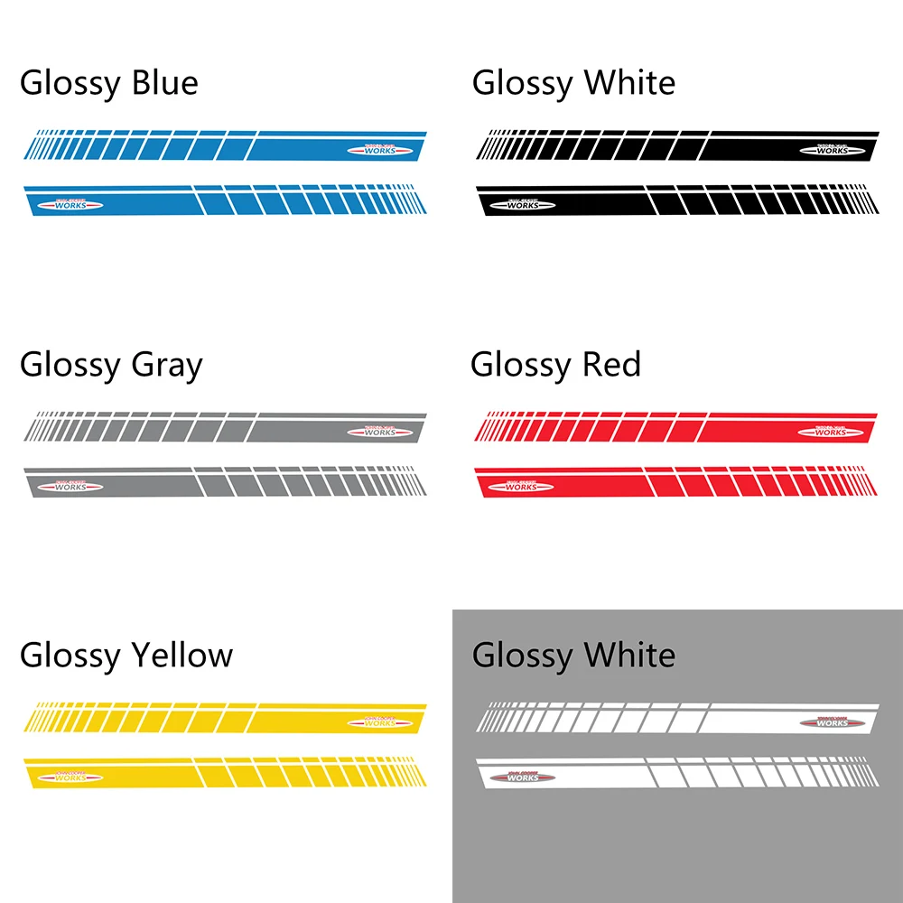 2pcs Car Door Side Skirt JCW Decal Stickers Racing Stripes Decoration For MINI John Cooper Works R56 R58 R59 F57 F56 Hatchback