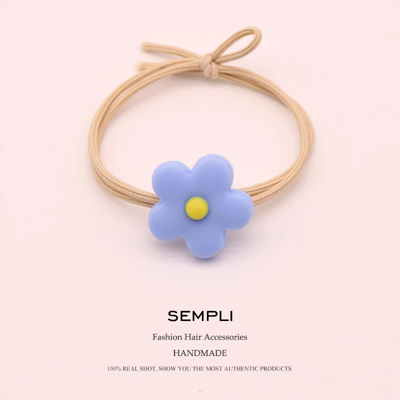 Blue Sempli корейский маленький свежий нейлон Высокая резина для женщин эластичные резинки для волос Ins милый Декор в виде головки подсолнечника веревка аксессуары для волос Резина - Цвет: Blue