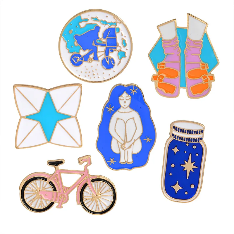 

Cartoon Brooches pins Pink bicycle earth blue wish bottle sock sandal Badges for jackets denim bag backpacks Gift for friends