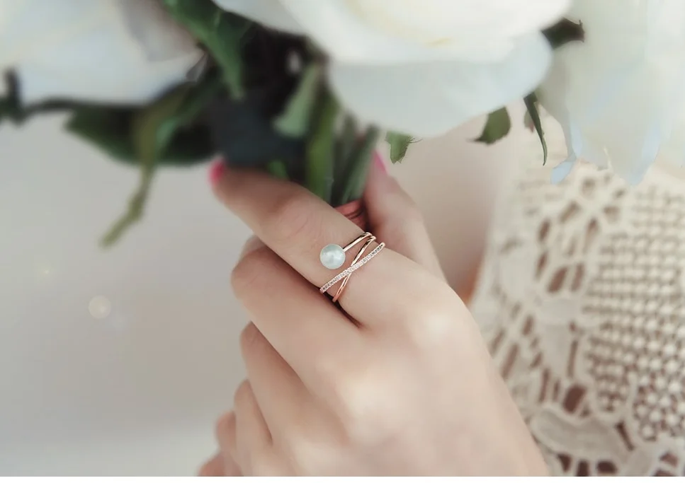 Женское Открытое кольцо с имитацией жемчуга и фианитами|open ring|fashion rings for womenrings women