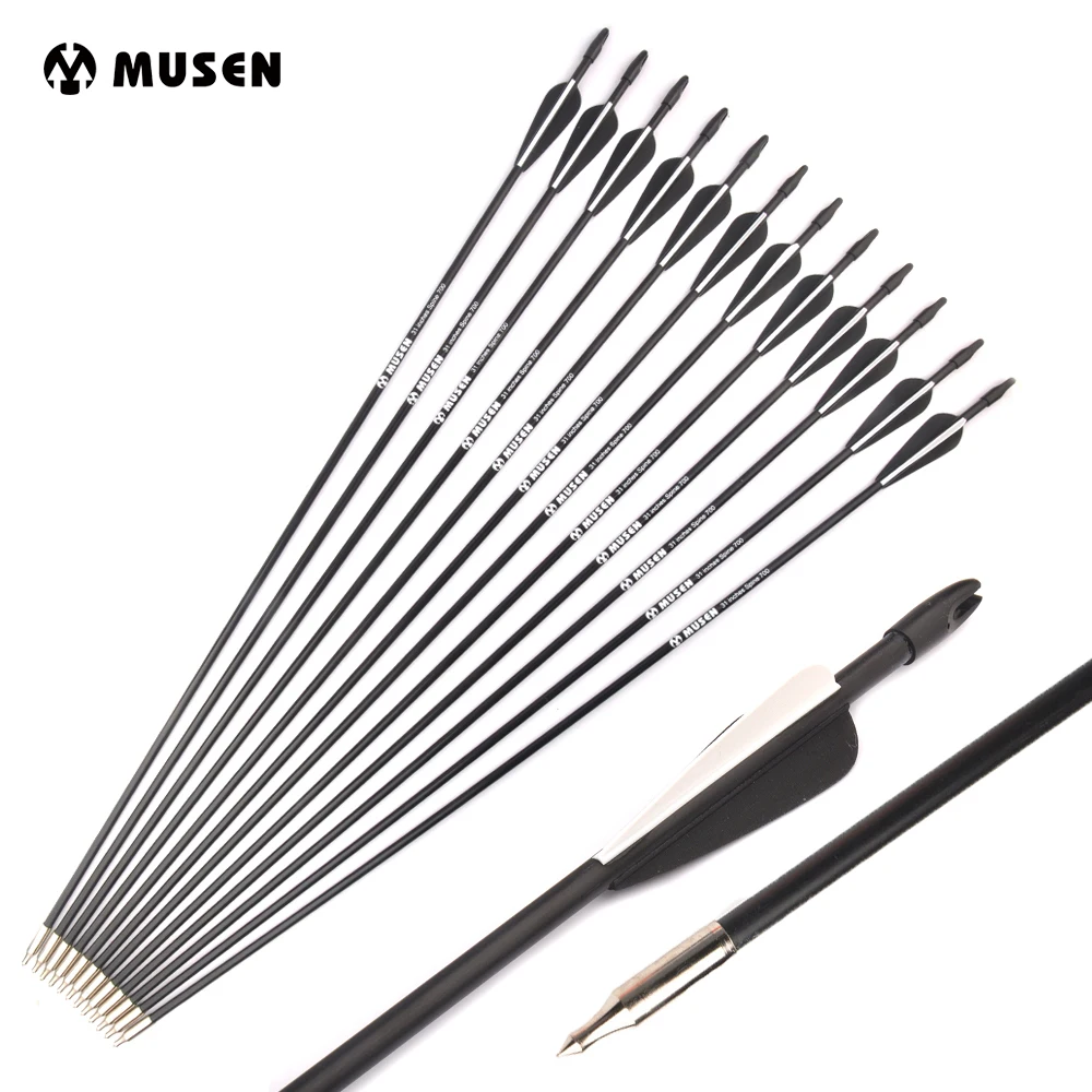 

31.5 inch Glassfiber Arrow Spine 700 Diameter 7mm with 2 Black 1 White Feather for Recurve Bow Archery Hunting Shooting