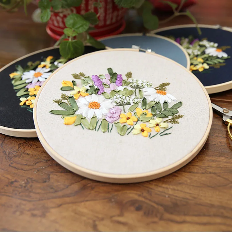 Новые DIY Ленточные Наборы для вышивания с бамбуковые обручи начинающих Рукоделие
