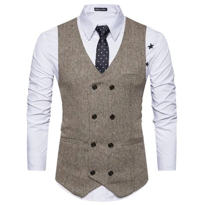 

Wedding Dress High-quality Goods Cotton Men's Fashion Design Suit Vest / Grey Black Men's Business Casual Suit Vest