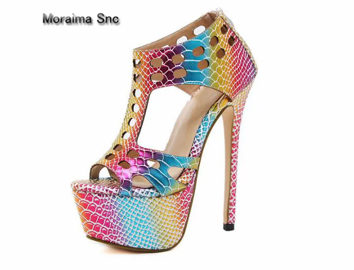

Moraima Snc brand sandals women peep toe mixed colors shoes for gilrs sexy cut-out high heels sandals women platform shoes women