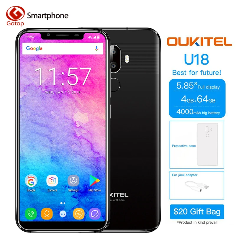 Oukitel U18 21:9 дисплей 5 85 &quotмобильный телефон MT6750T Восьмиядерный 4G ram 64G rom 13MP + 16MP