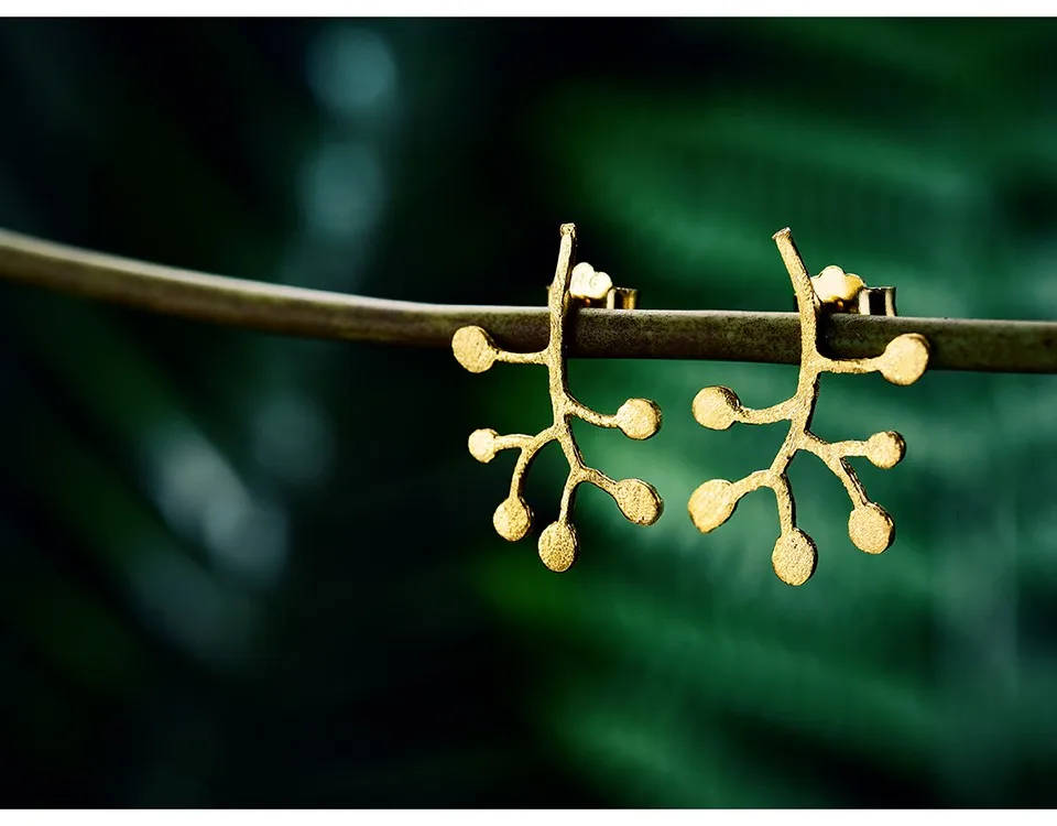 Lotus весело Настоящее стерлингового серебра 925 природных творческий ручной Fine Jewelry жизни филиалы оставляет серьги стержня для женщин brincos