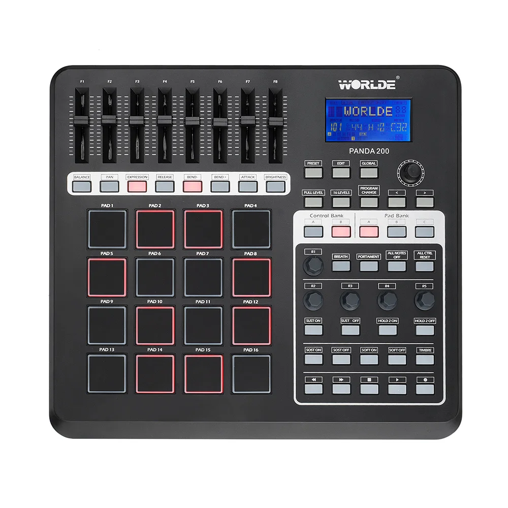 Worlde Портативный Panda 200 MIDI контроллер USB 16 колодки с ЖК-подсветкой дисплей | Спорт и