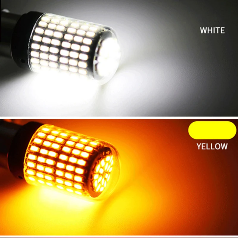 2 шт. без гипер вспышки PY21W BAU15S 1156 BA15S T20 7440 W21W Canbus 144 SMD 3014 чип указатели поворота