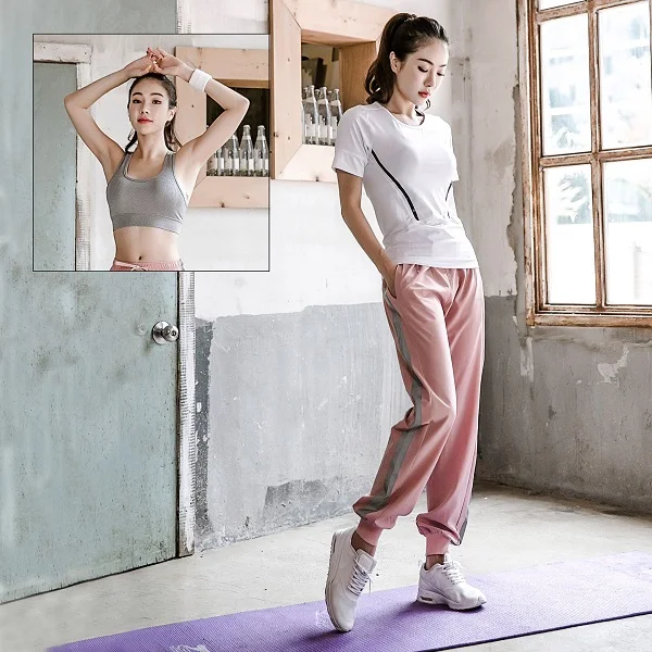 Tshirt-Bra-Pant-3pcs Женский комплект для йоги, спортивный костюм для женщин, спортивный бюстгальтер, леггинсы для фитнеса, штаны для йоги, леггинсы для тренажерного зала, Спортивная женская одежда для фитнеса, спортивный костюм - Цвет: Tshirt-Bra-Pant-3pcs