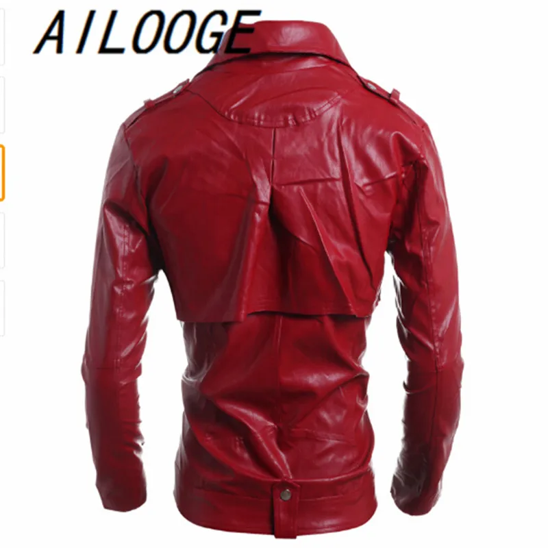 Мужская кожаная куртка на молнии красная из искусственной кожи в стиле панк