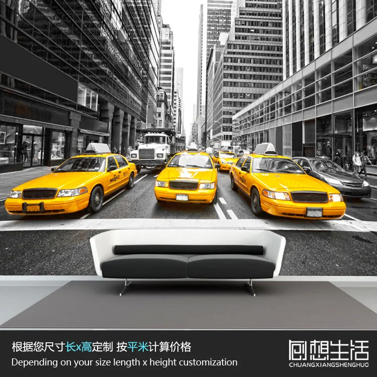Нью Йорк желтое такси 3d обои фон настенная бумага черно белые для гостиной