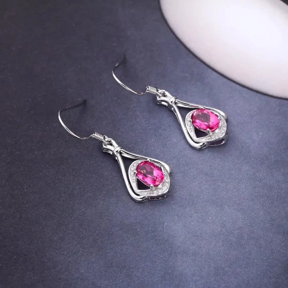 

SGARIT brand fashion natural pink topaz gemstone 18K gold plated 925 sterling silver crystal ring earrings jewelry set for women