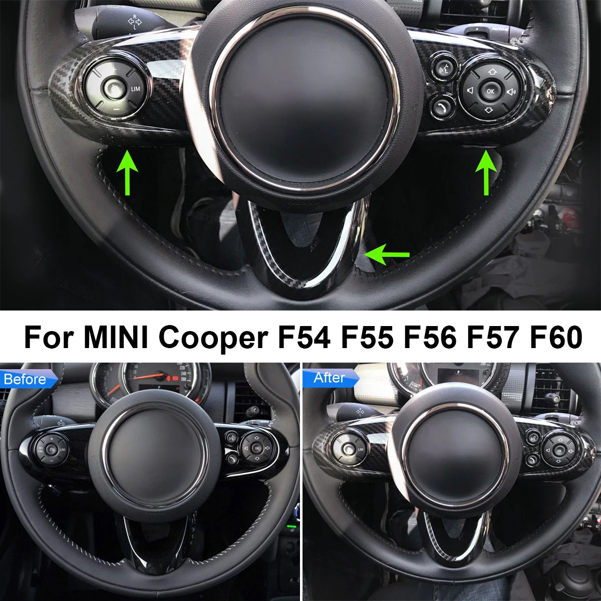 3 шт. Чехлы рулевого колеса автомобиля для MINI Cooper F54 F55 F56 F57 F60 углеродное волокно Стиль Авто салонные аксессуары наклейка крышка
