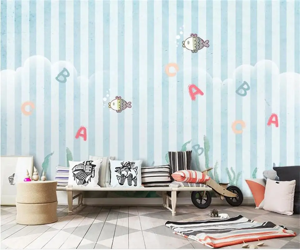 3d обои фото на заказ Дети росписи гостиная рыбы морских животных Живописи Диван