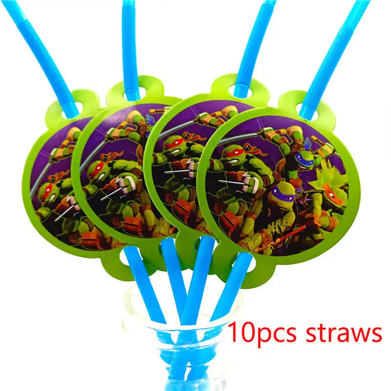 straw 10pcs Подростковые мутанты Черепашки Ниндзя вечерние принадлежности Kis одноразовая посуда скатерть тарелки чашки, ребенок, душ украшения для вечеринок - Цвет: straw 10pcs