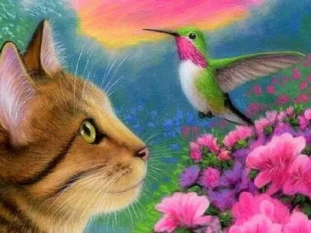 

Needlework Diy Diamond Painting Kit 5D Diamond Mosaic Embroidery Christmas gift Cat and bird Full Rhinestone Cross Stitch kits