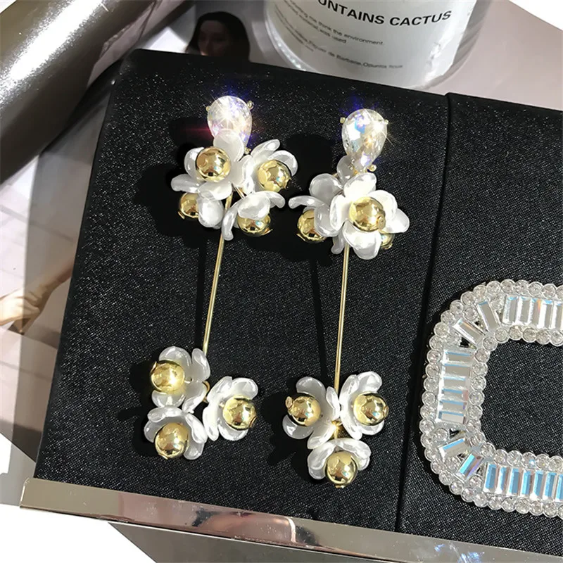 FYUAN Корея большие хрустальные Висячие серьги для женщин 2019 длинные жемчужные