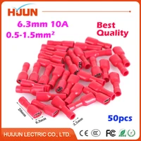 50pcs 6 3mm red female splice crimp terminal fully insulated wire cable connector electrical spade