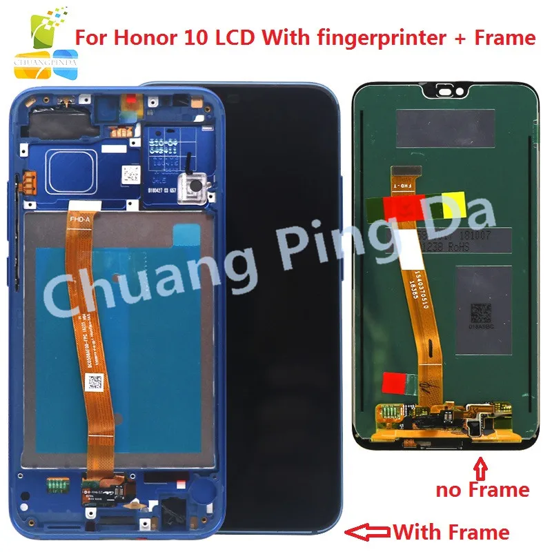 Дисплей с рамкой для Honor 10 ЖК экран сенсорной панелью и распознаванием отпечатков