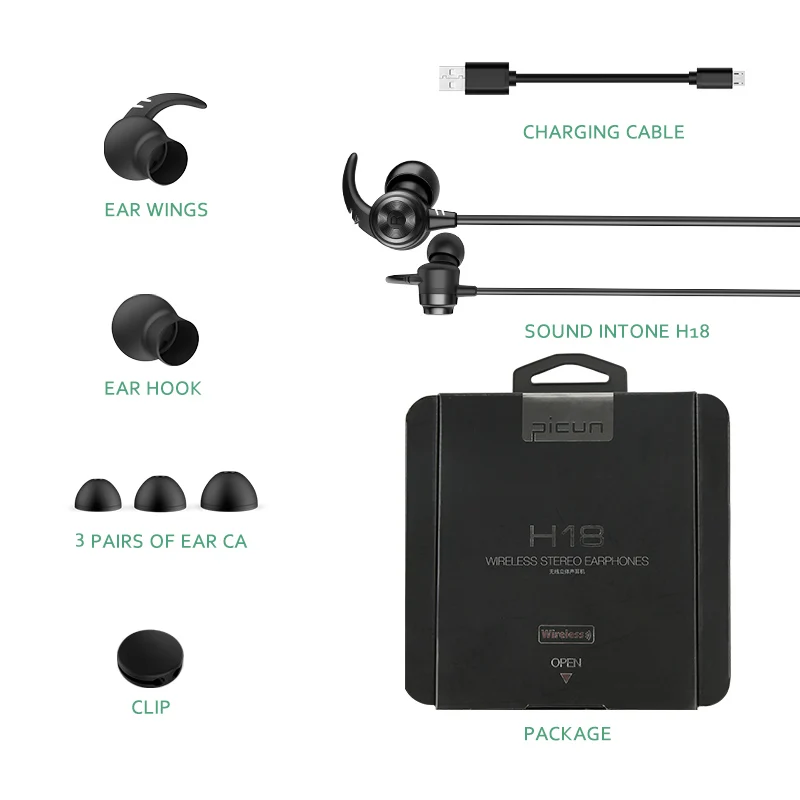 H18 Беспроводные наушники IPX7 водонепроницаемые Bluetooth наушники Спортивные наушники с басом и микрофоном для iPhone Xiaomi Huawei PC MP3.