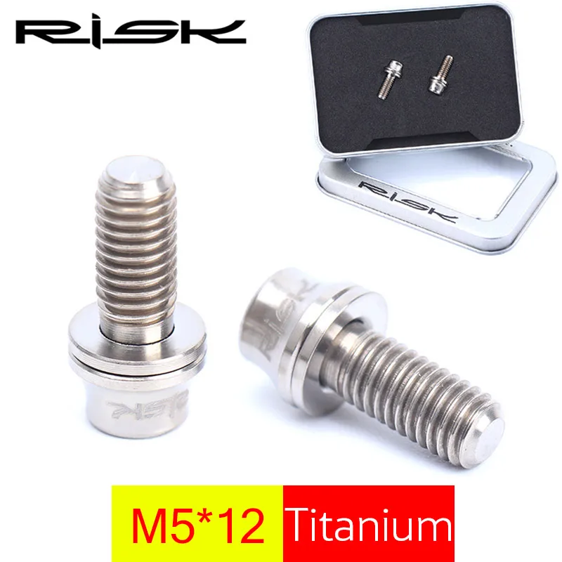 RISK 2 шт. M5* 12 мм титановые болты из сплава Ti для велосипедной клетки для бутылок велосипедный держатель для бутылки с водой конусный винт с шайбой M5x12 - Цвет: Titanium