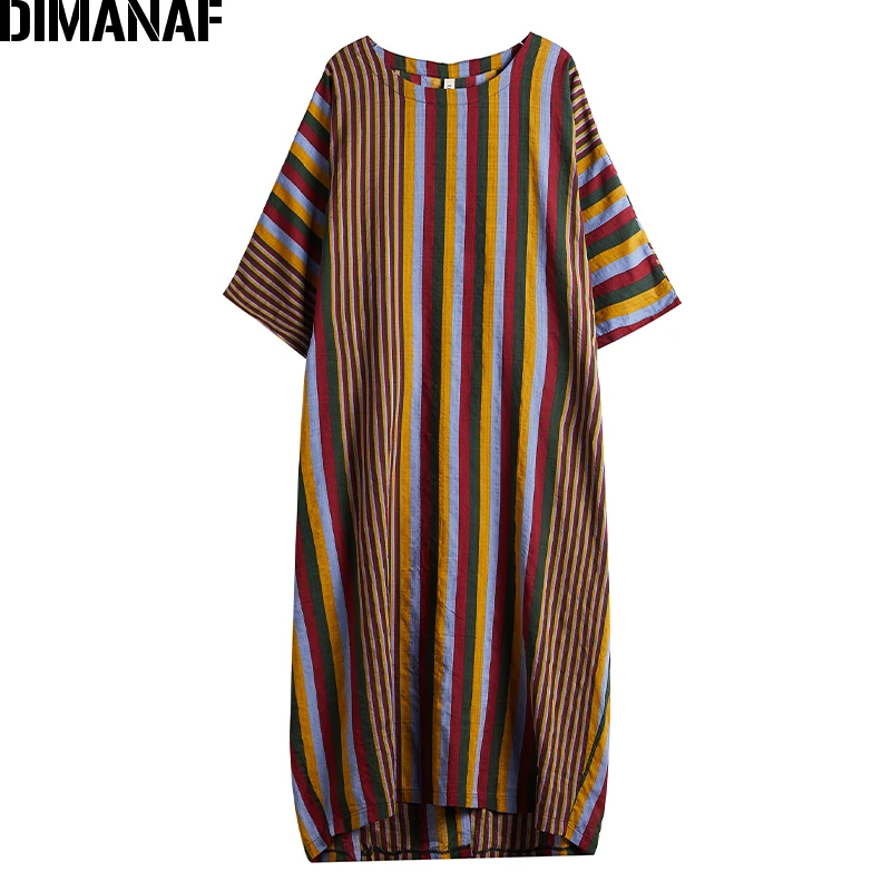 DIMANAF женское платье большого размера лето 2019 повседневное негабаритное в полоску