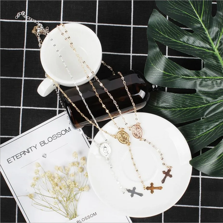 Модное ожерелье Девы Марии Мадонны овальной формы крест кулон Позолоченная