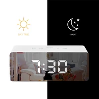 led mirror alarm clock digital snooze table clock wake up light electronic large time temperature display home decoration clock