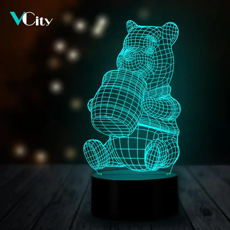 Фото VCity 3D Night Light Led Table Lamp Cute Honey Pooh Bear Gifts for Kids Toy RGB Change Multicolor Luminaria Home Decor Bedroom Лампы и VCity 3D Night Light Led Table Lamp Cute Honey Pooh Bear Gifts for Kids Toy RGB Change Multicolor Luminaria Home Decor Bedroom Лампы и