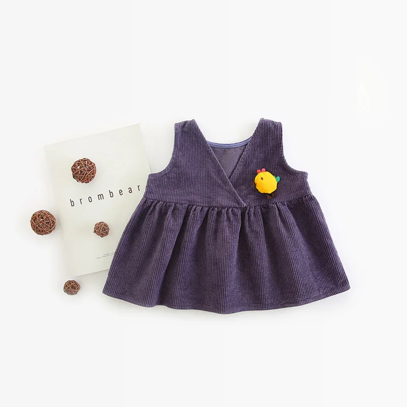 Hot Sale Baby Girls Solid Vest Dresses Suspenders Sleeveless Cute Two Sides Wear Infantil Girl Clothing Cartoon Style Chick E13 | Детская