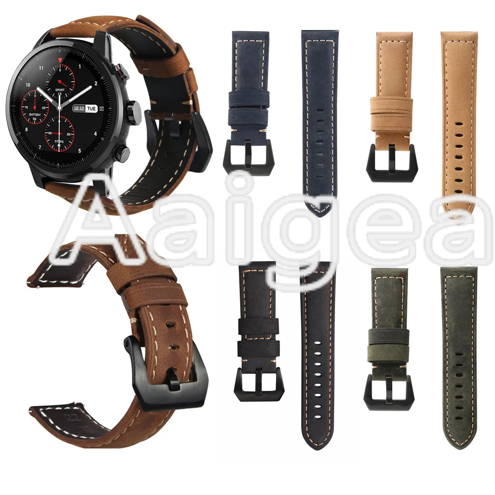 Модные кожаные часы ремешок для Xiaomi Huami Amazfit Strato спортивные часы 2 классическая черная Пряжка замена Браслет ремешок