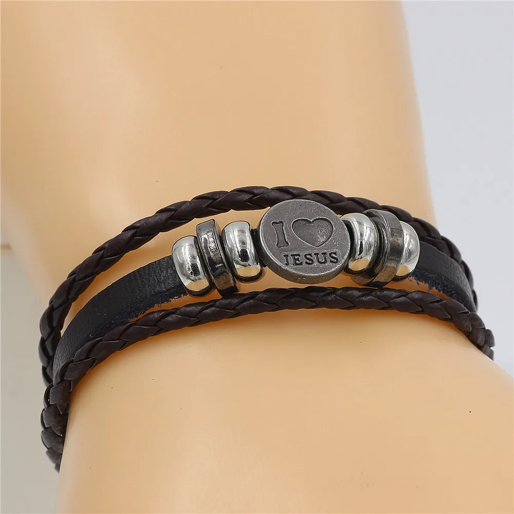 DGW Лидер продаж мужской браслет из искусственной кожи с надписью I LOVE JESUS