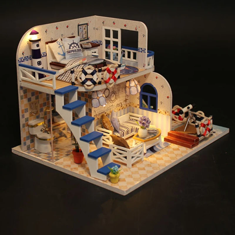 

Kids Girls DIY Assemble Doll House Villa Doll Houses Miniatures Dollhouse Furniture Set Kit Toys for Children Christmas Gift