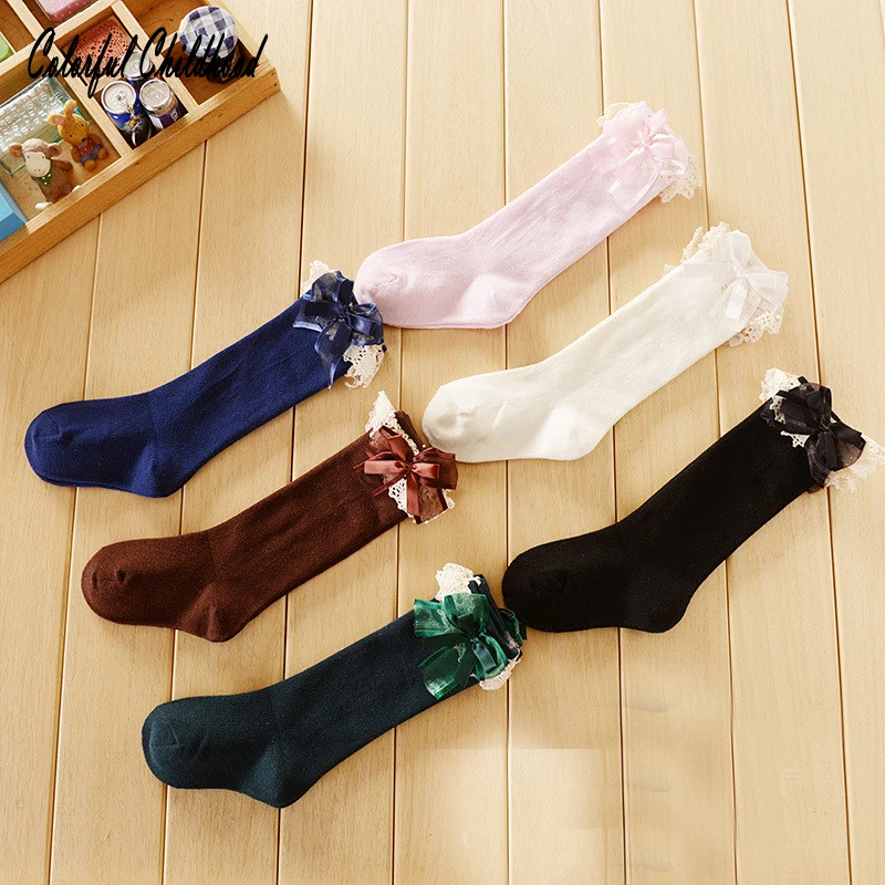 

Baby Girls Knee High Socks Kids Children Cute Lace Bows Princess leg Warmers Solid Cotton Girl Long Tube White Socks 1-6years