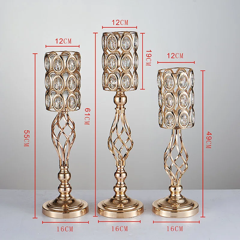 

20PCS/LOT Metal Gold Candle Holders Road Lead Table Centerpiece Stand Pillar Candlestick For Wedding Candelabra Flowers Vases