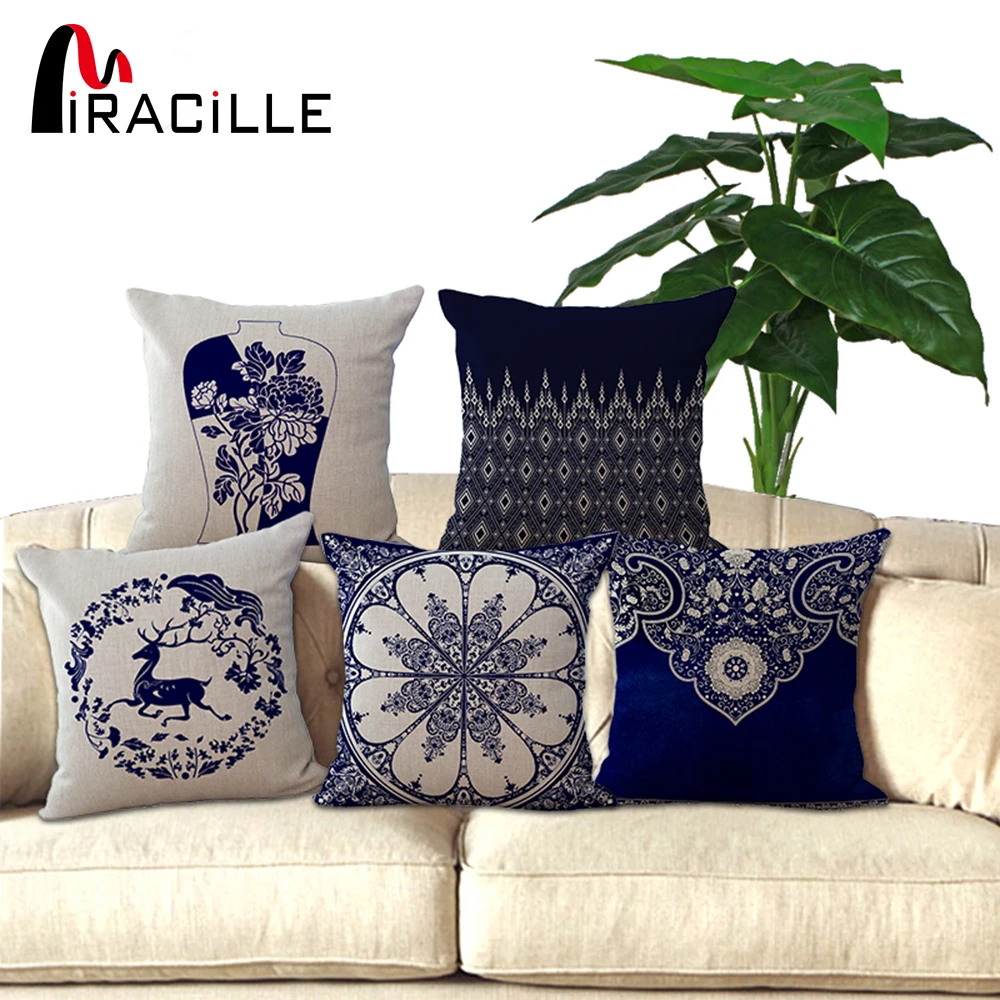 Квадратный 18 &quotльняная подушка синий и белый фарфор домашний декоративный с