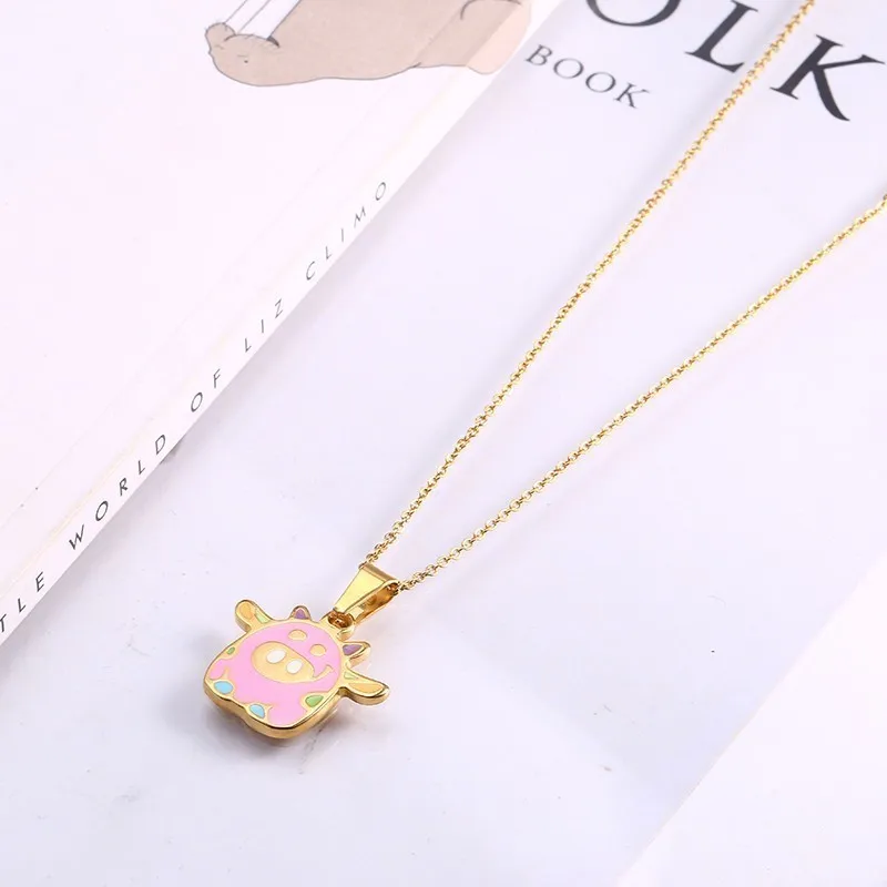 RIR милый эмалированный розовый поросенок детское ожерелье ювелирное изделие