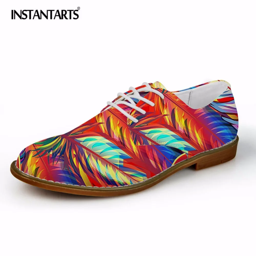 

Мужские повседневные кожаные туфли INSTANTARTS, модные оксфорды с красочным принтом перьев, удобные деловые классические туфли для мужчин