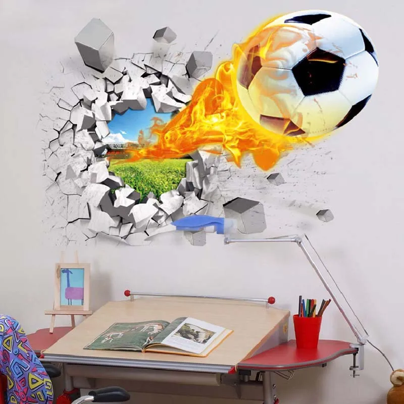 

3D Creative wall sticker Football basketball car Broken wall dinosaur wall sticker window stickers boys room living room mural