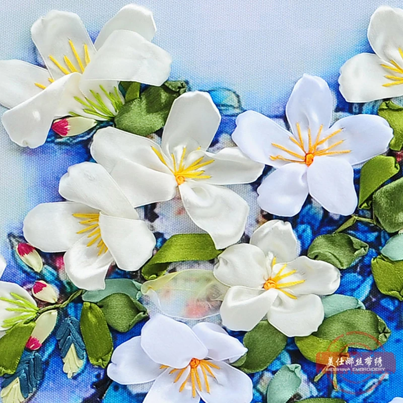 50x50 см магнолии DIY 3d печати лента вышивка живопись Набор для вышивки крестом