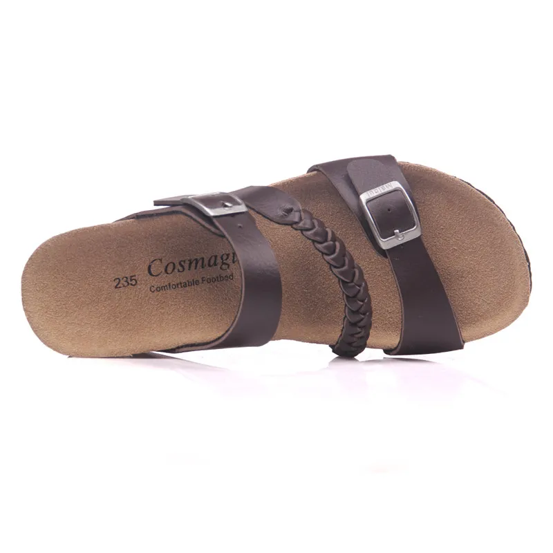 Модные дизайнерские пробковые тапочки COSMAGIC на платформе среднем каблуке новинка