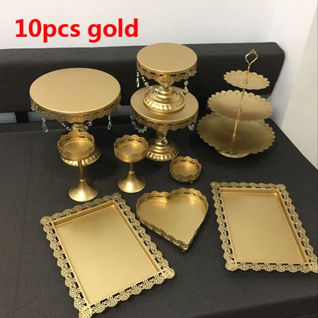 10 pcs Набор из 7-18 штук золотой торт стенд Свадебная стойка для кексов набор стеклянный купол Серебрянное ожерелье Бар инструменты для украшения торта набор форм для выпечки - Цвет: 10 pcs